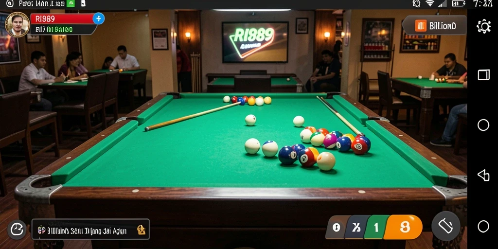 Antarmuka menarik dari game Billiard RI889 yang responsif.
