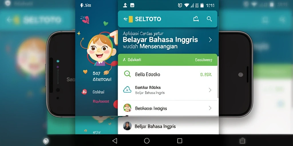 Tampilan antarmuka aplikasi SELTOTO dengan fitur pembelajaran Bahasa Inggris.